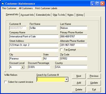 Photo of Add a Customer screen that allows you to add a customer in Cash Register Express